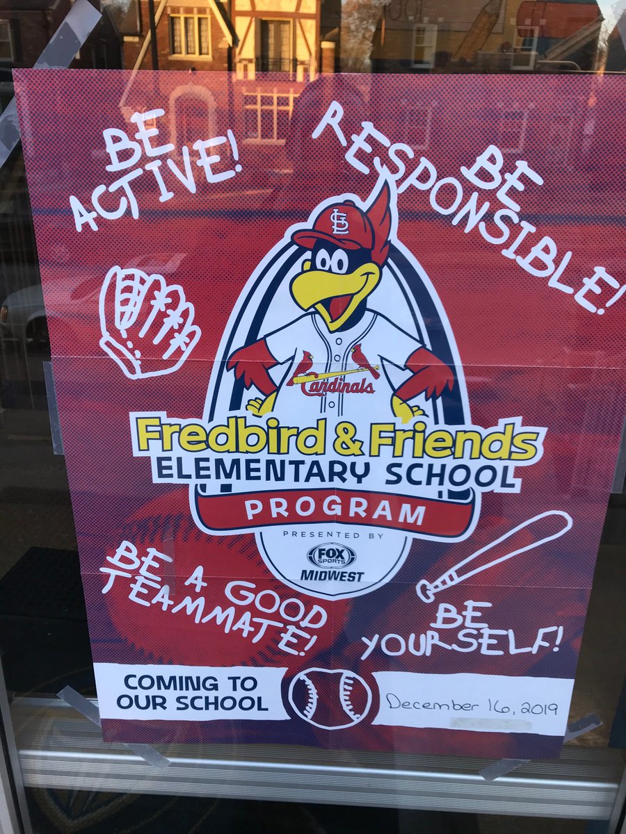 We are excited to welcome <a href="/Cardinals/">St. Louis Cardinals</a>  Fredbird and friends Monday December 16th. They will talk to the students about being a good teammate through an interactive assembly. "Be Active! Be Responsible! and Be Yourself!"