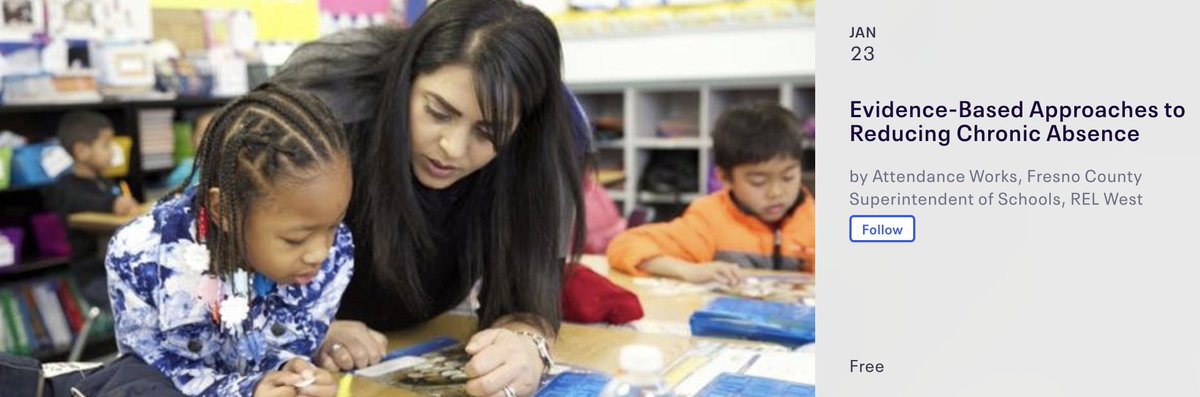 Calling Californians! Are you working to reduce #chronicabsence in your school, district or community? Join us, <a href="/FresnoCoSS/">Fresno County Superintendent of Schools</a> <a href="/REL_West/">REL West</a> for an in person event on Jan. 23. Register today! eventbrite.com/e/evidence-bas… #schooleveryday <a href="/ChildrenNow/">Children Now</a>