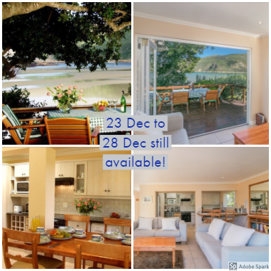 KnysnaSir's tweet image. It's never too late to book a last minute break!
A beautiful cottage on this lagoon front property on Leisure Isle sleeps 4 people in 2 en-suite bedrooms.
Daily rate R3,680
#DecemberBreak  ⛱☀️🌅
Margie: 084 588 4502
Nicci: 076 284 2516
rentals2@sirknysna.co.za