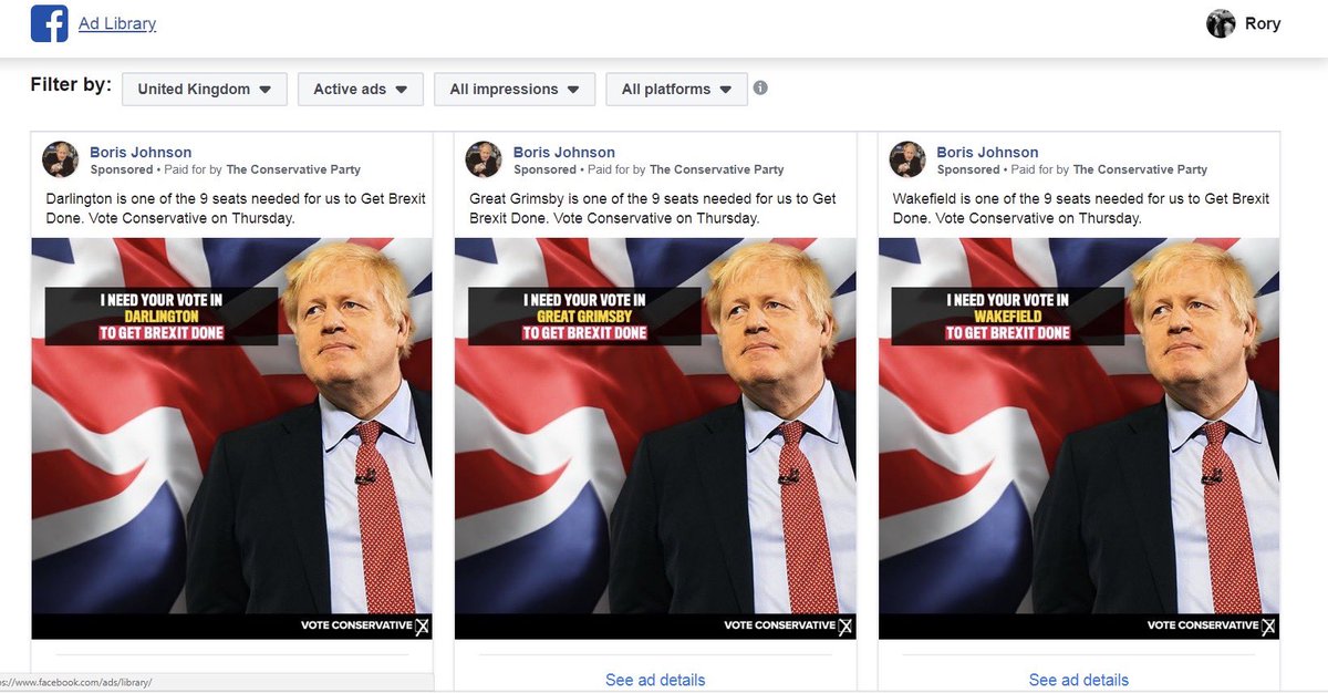 Rory Cellan Jones On Twitter Big New Wave Of Boris Johnson Ads Aimed At Key Seats But Facebook S Ad Library Way Out Of Date On Spending Says He S Only Spent 181 In Last