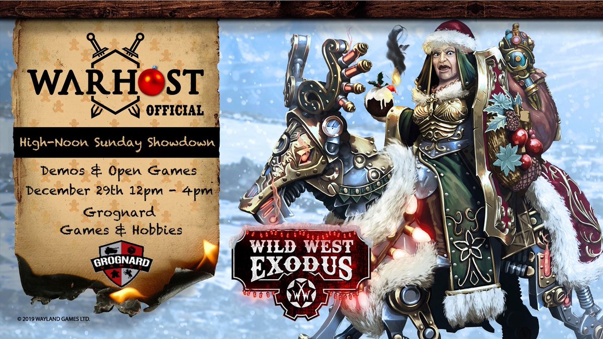 WildWestExodus's tweet photo. Eric, the Warhost, will be holding a #WildWestExodus Showdown at @GrognardStore at the end of December! If you're nearby Roselle, Illinois USA, you can join in. Find out more: https://t.co/hEdczJxVYN #GrognardGames #warcradlestudios #tabletopgaming #wargaming #games #miniatures https://t.co/Wy3Dum9BOm
