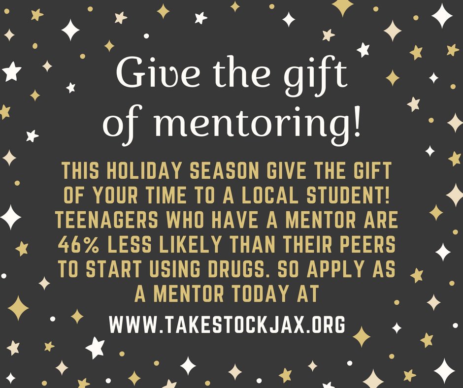 TSIChildren's tweet photo. Love this #mentoring motivation from @TakeStockDuval! "The best gift you can give someone is TIME!!! Give the gift of mentoring to a local student this holiday season!" #BeAMentor #TimeIsTheBestGift #TuesdayMotivation #TakeStockinChildren https://t.co/dM6AuIHyp8