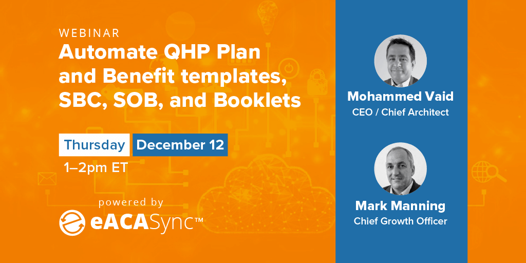 SimplifyHCare's tweet photo. Last chance to register for our #eACASync webinar on Thursday, December 12 (1-2 PM ET). Join our subject matter experts for the webinar and find out how we enable Health Plans to automate QHP Plan, Benefit templates, SBC, SOB, and Booklets.
Register Now: https://t.co/Ni3icUQHMZ https://t.co/gAPJyR1SuE