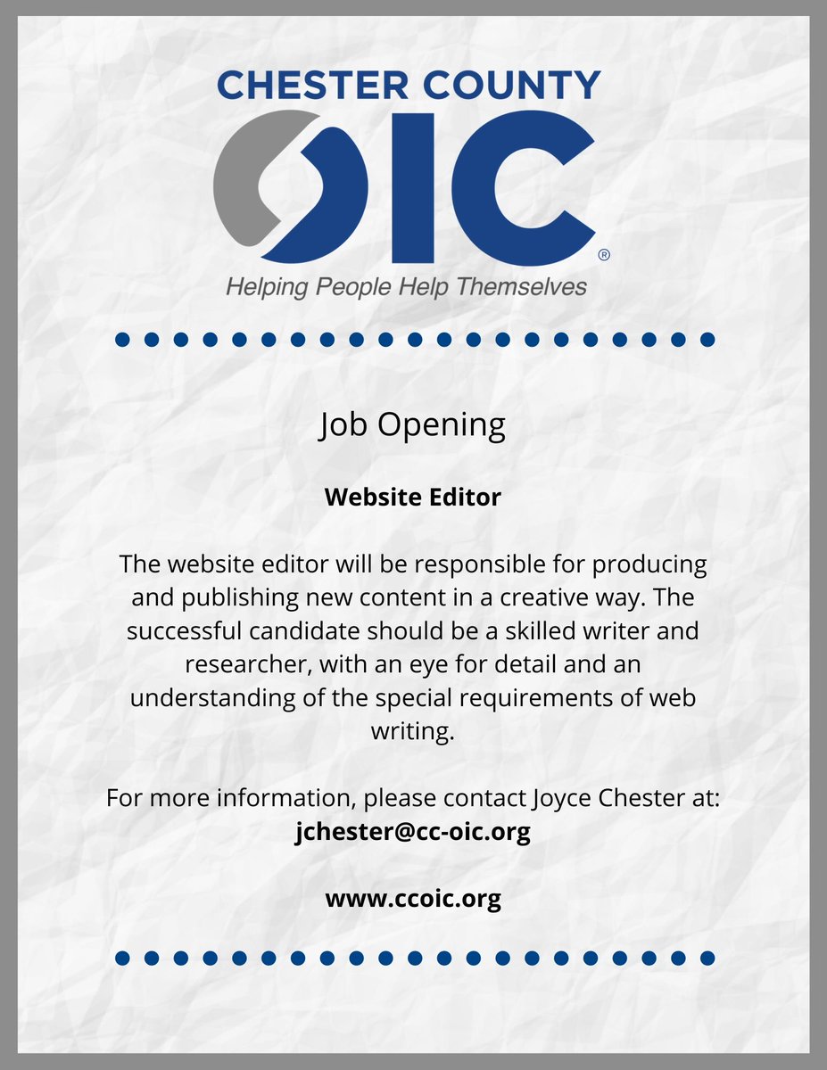 ChesCoOIC's tweet image. #JobOpportunity #Career #WebsiteEditor
