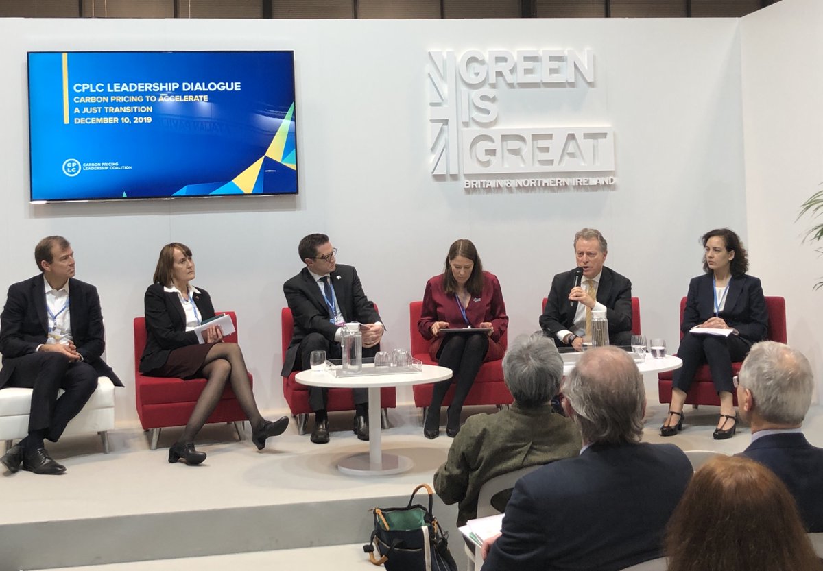 Carbon pricing leaders @FullerPatriciaM @CharetteB @GeorgeHeyman on stage at #COP25 sharing carbon pricing action in Canada as a path to accelerating #justtransitions. Proud to be a Canadian and British Columbian! #canpoli #bcpoli