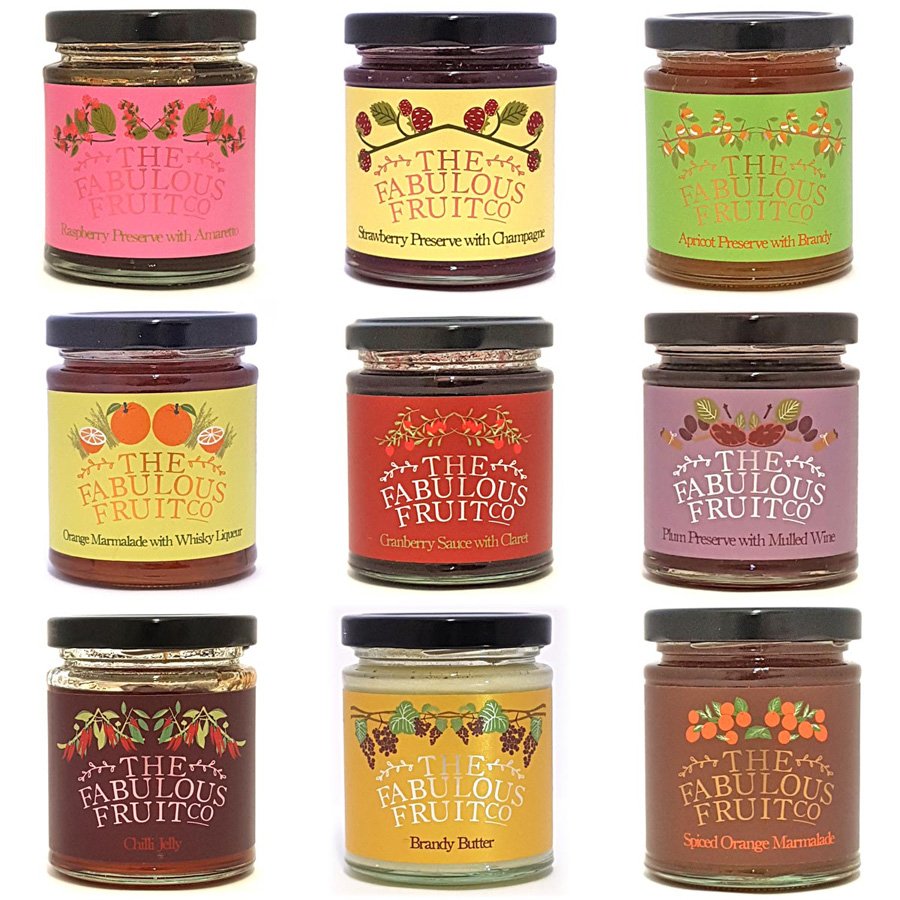 Lovely selection of booze infused preserves from <a href="/FabulousFruit/">Fabulous Fruit</a> Mixed case of jams and marmalades available and a trio of Xmas flavours too.