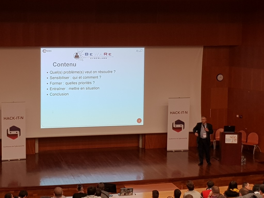 BCyberlabs's tweet photo. Bernard Roussely, notre CEO, parle d'entraînement à la cybersécurité à @hack_it_n 
#cybersecurite #Bordeaux https://t.co/U0tURplLr5