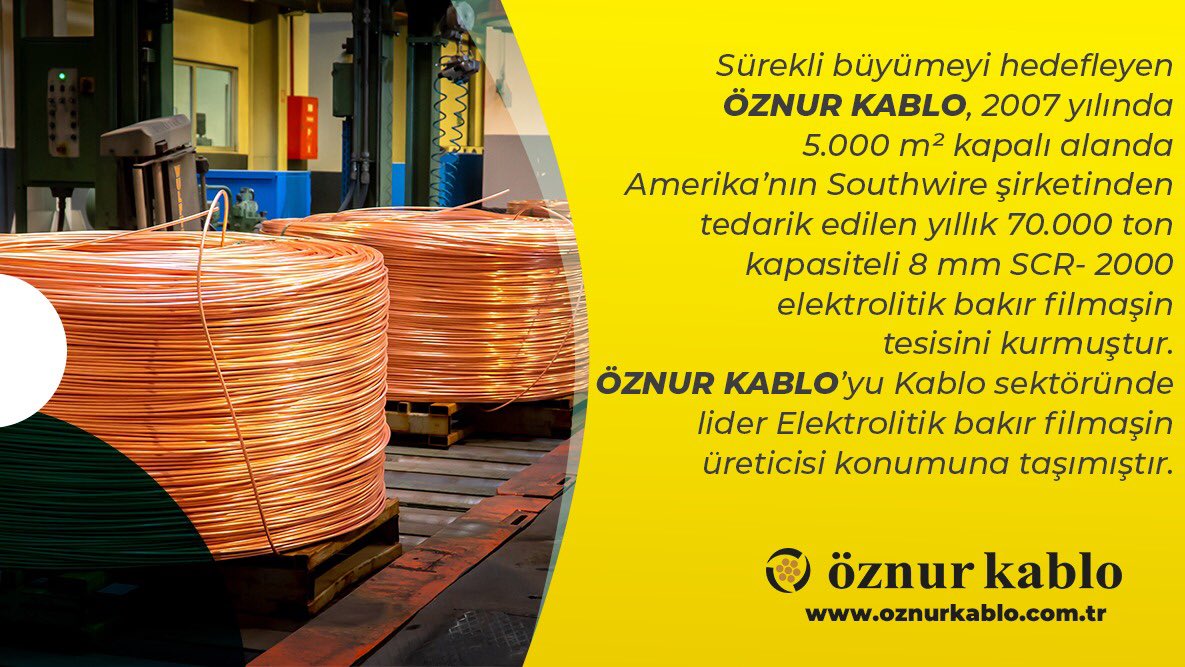 oznurkablo's tweet photo. ÖZNUR KABLO, kablo sektörünün lider elektrolitik bakır filmaşin üreticisi konumundadır.
#öznurkablo #kablo #enerji #elektrik #fenerbahçeöznurkablo #filmaşin #fe180 https://t.co/EBbL7GVIy9