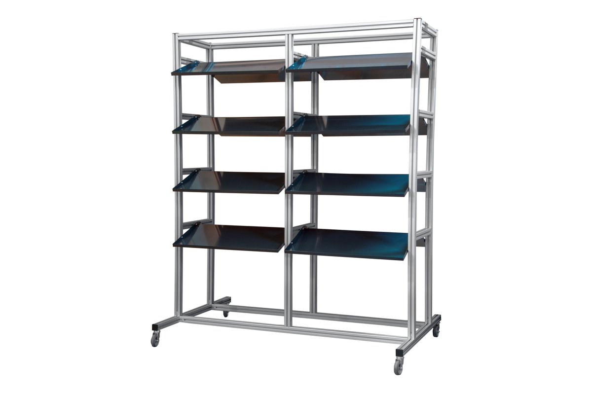 SolutionsIcam's tweet photo. £995.00 + VAT. This Parts / Kanban Trolley comes complete with 16 Steel Powder Coated Shelves (8 per side). 

The overall dimensions are:
1575mm (W) x 680mm (D) Including Shelves x 1925mm (H) Including Wheel Height

This is manufactured from 40mm Aluminium Extrusion https://t.co/OHqaHiUjTp