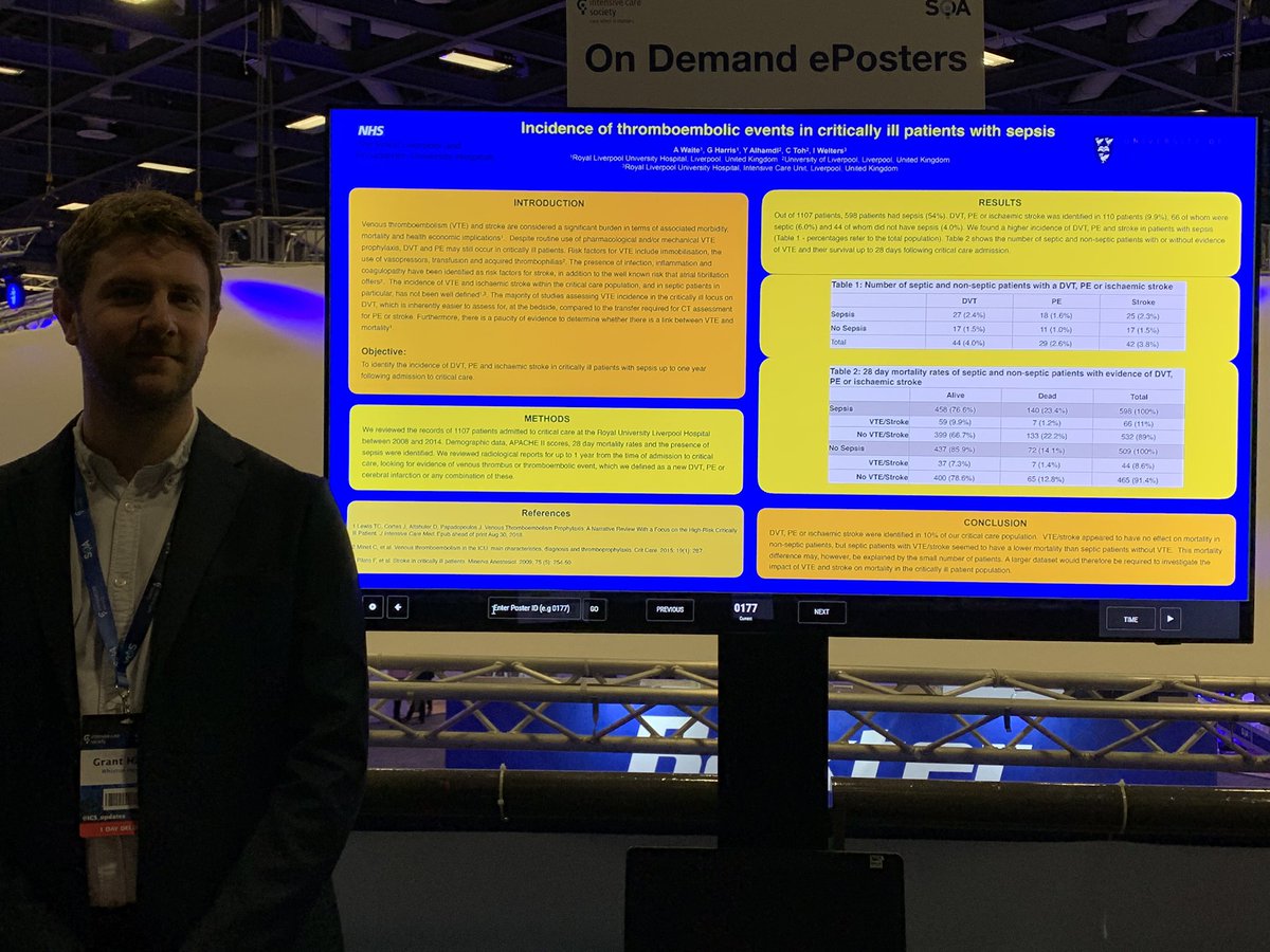 Dr Grant Harris presenting at #ICSSOA on the impact of thromboembolic events In septic patients @IngeborgWelters @_aacw @LivHospitals @LivUni