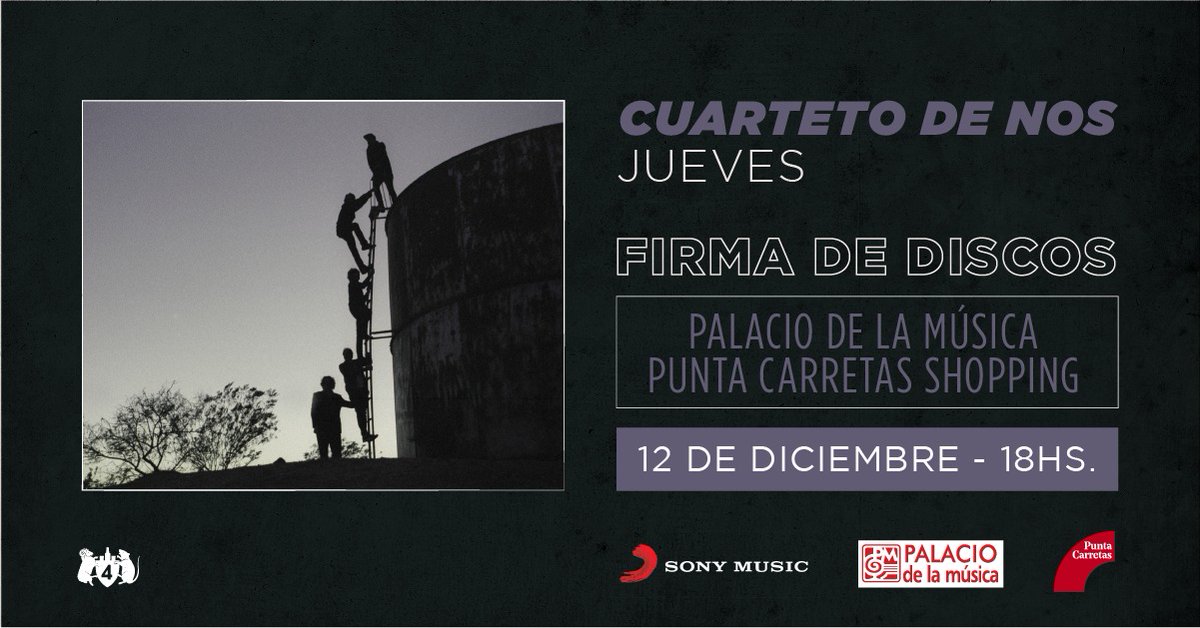 pdelamusica's tweet photo. 😍 Este jueves 12 el @cuartetodenos firma #jueves ❤✍ te esperamos en nuestro local @PuntaCarretas a las 18:00 horas❗🔥
@SonyMusicUru @SonyMusicArg
#cuartetodenos #firmadediscos #jueves #elcuarteto https://t.co/mnD16eG9QY