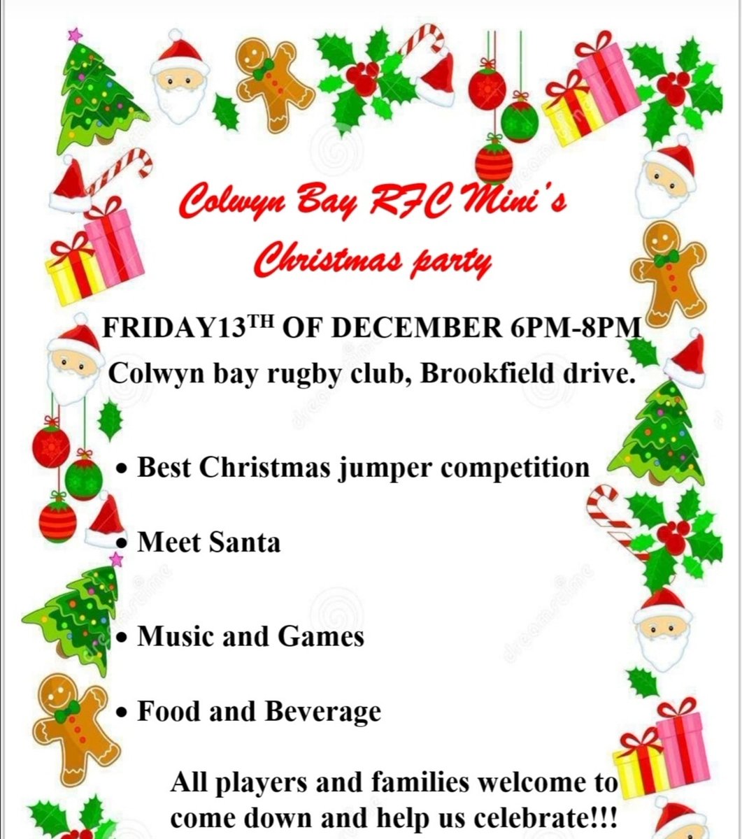 colwynbayrugby's tweet photo. 🎄 Don't forget our
Mini's Christmas Party
This Friday, 13th of December
6pm-8pm 🎅
#rugbyfamily #partidolig #christmasparty #grassroots https://t.co/etvrjGt9wY