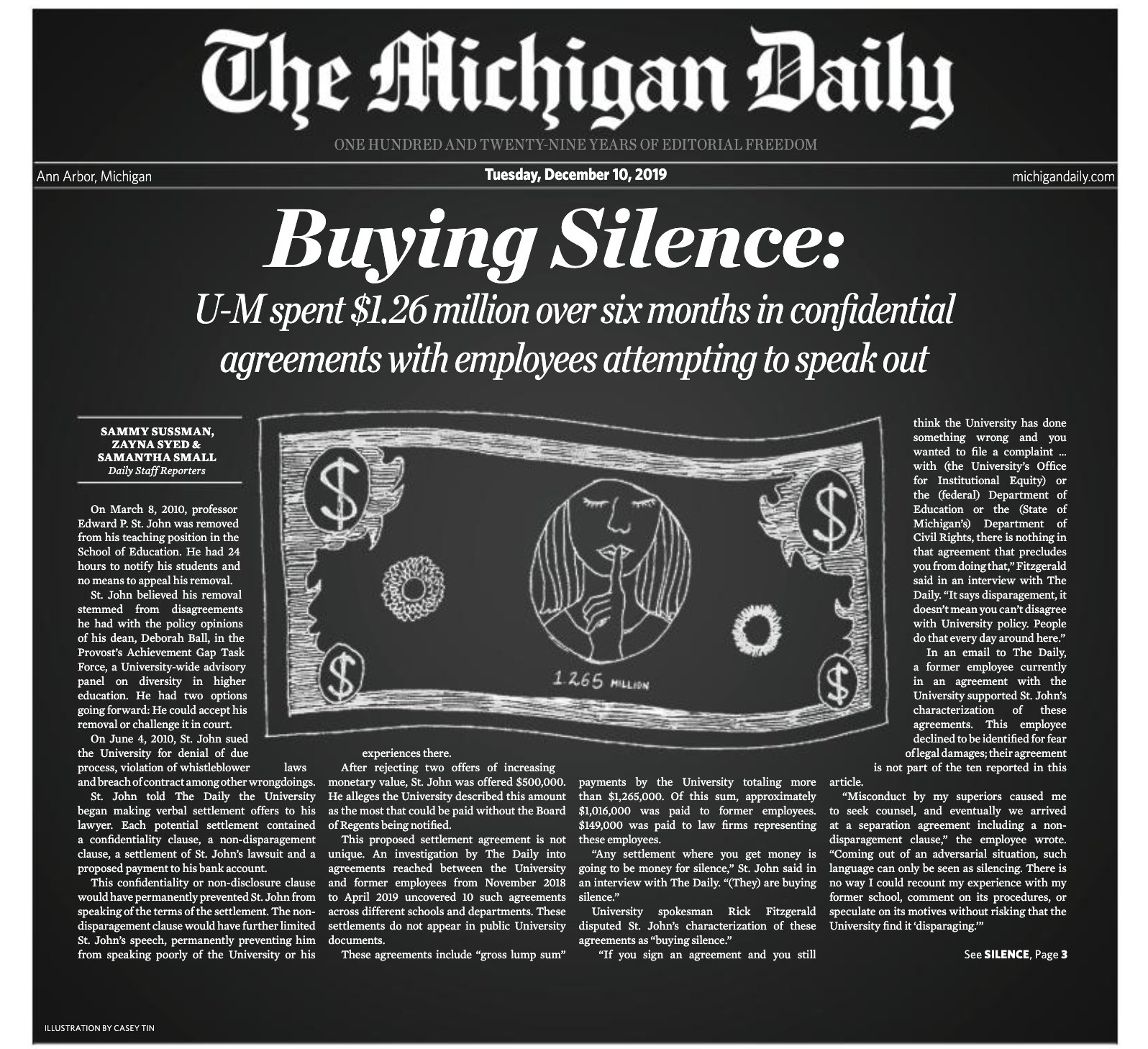 The Michigan Daily on Twitter: "Today's front page: #BuyingSilence ...