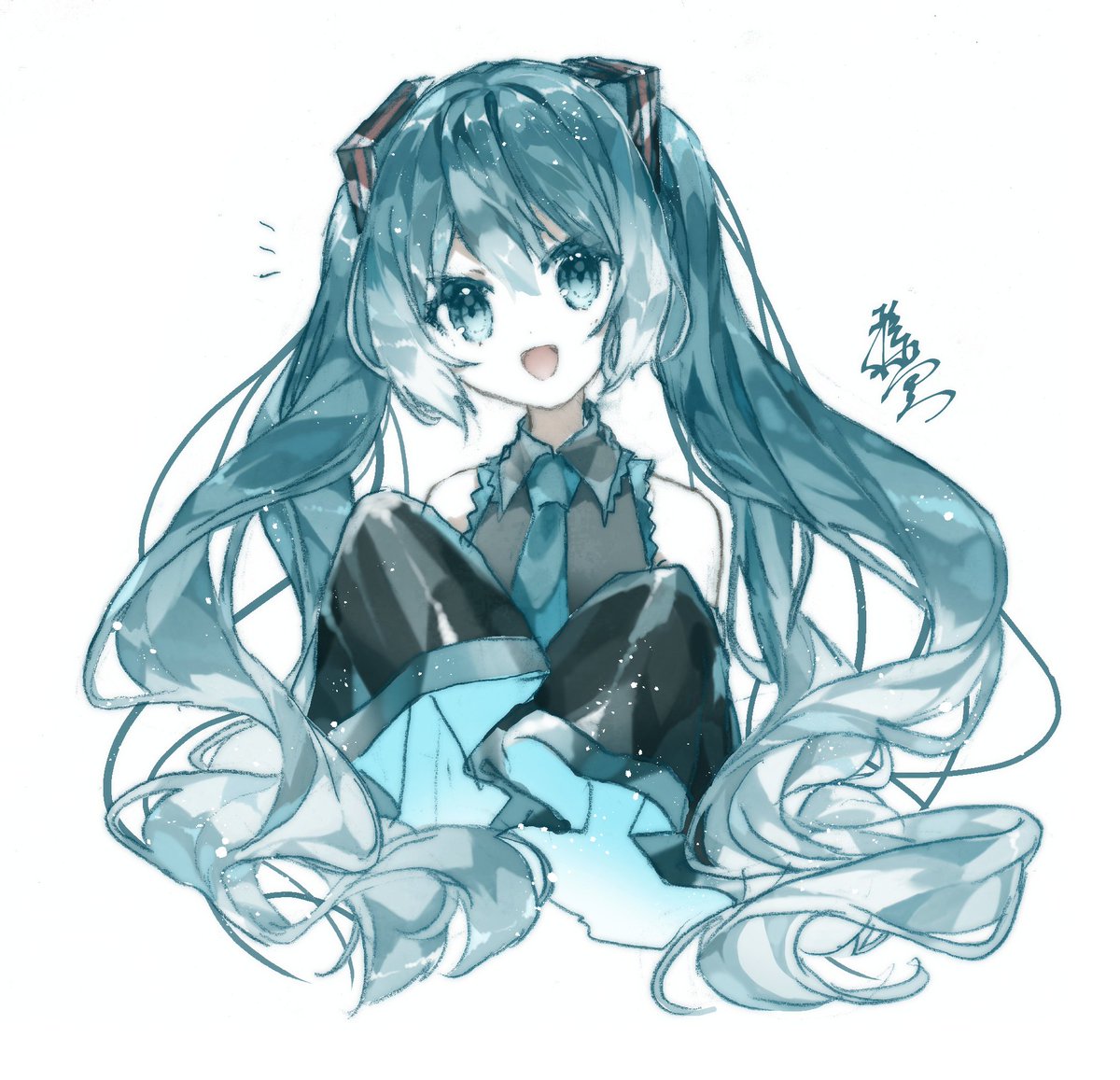 hatsune miku 1girl solo long hair twintails necktie upper body open mouth  illustration images