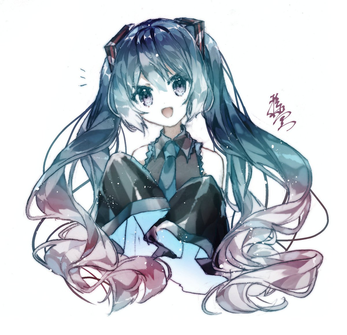 hatsune miku 1girl solo long hair twintails necktie upper body open mouth  illustration images