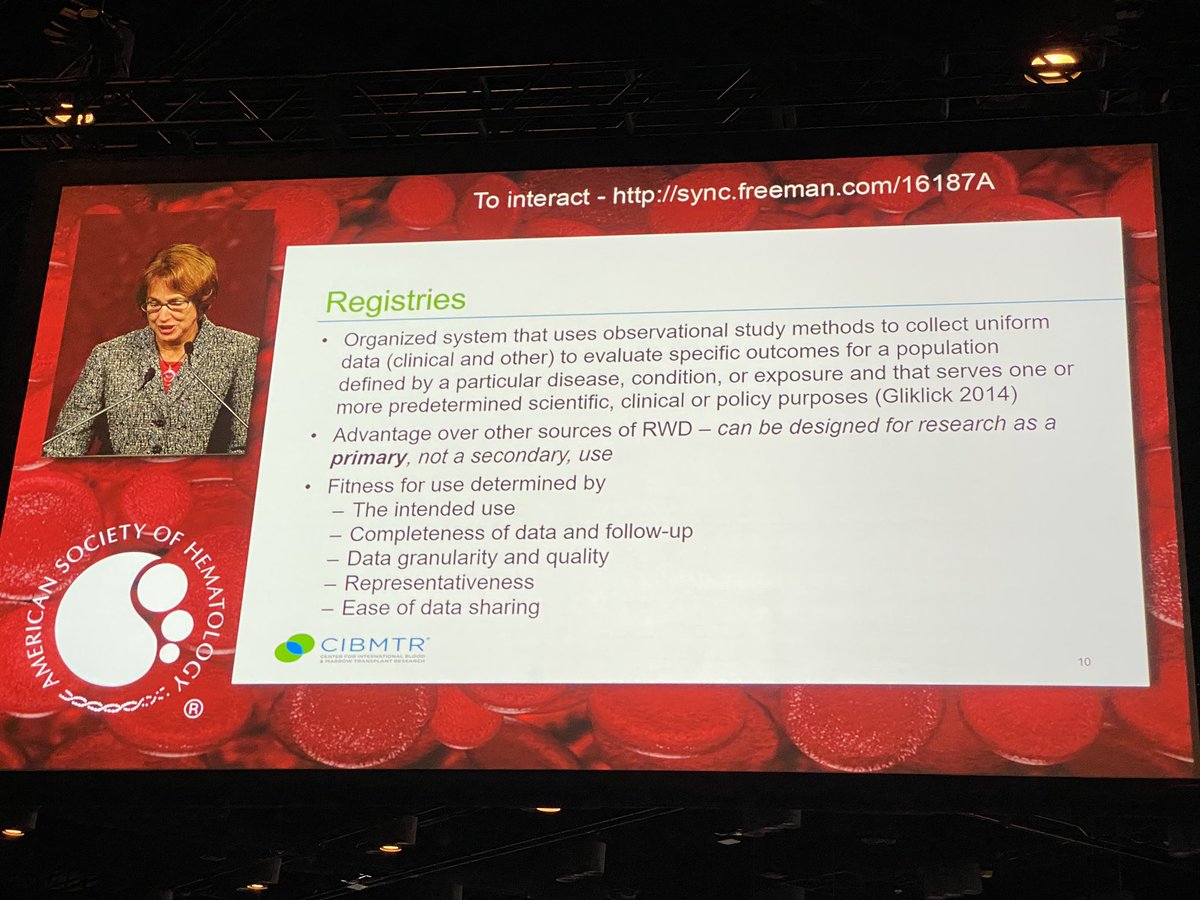 #ASH19 #bmtsm Horowitz: the BMT field realized long ago that every question can’t feasibly be addressed in trials. The <a href="/CIBMTR/">CIBMTR</a> registry has become invaluable.