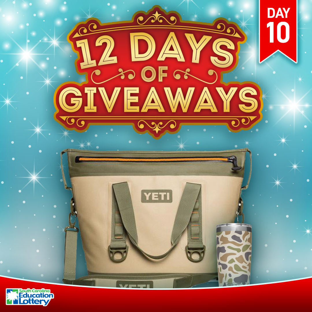 sclottery's tweet photo. It’s Day 10 of our “12 Days of Giveaways!” Enter to win a Yeti Cooler and Rambler. RT, FOLLOW and click https://t.co/Lt2ohgekjG to enter! SC residents only. Must be 18 or older. ENDS 12/11/19. #contest https://t.co/fWuNF5RXQk
