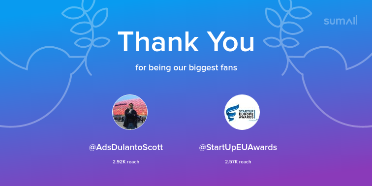 StartUpAwardsMX's tweet photo. Our biggest fans this week: AdsDulantoScott, StartUpEUAwards. Thank you! via https://t.co/tIJ1UOsRF6 https://t.co/sU22KCOWM1