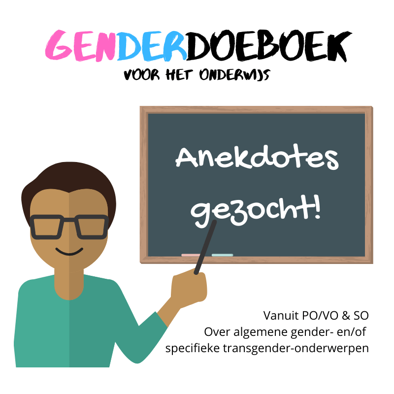 Voor het nieuwe GenderDoeBoek voor onderwijs vragen we om anekdotes! Alles mbt gender onderwerpen is welkom, vanuit PO, VO en SO onderwijs. Stuur jouw anekdote, vraag en opmerking op via de link. #onderwijs #docent #leraar #gender… genderexpert.nl/onderzoek/gend…