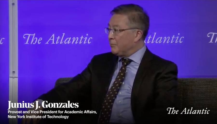 nyit's tweet photo. @AtlanticLIVE Provost Gonzales says educators receive value when understanding where students are in their journey. Example: Two students who designed a blockchain course at @NYITSOM began as a start-up. 

"We learned that these students have a rich base of knowledge." #FutureWork19 https://t.co/CO4KsCkYnW