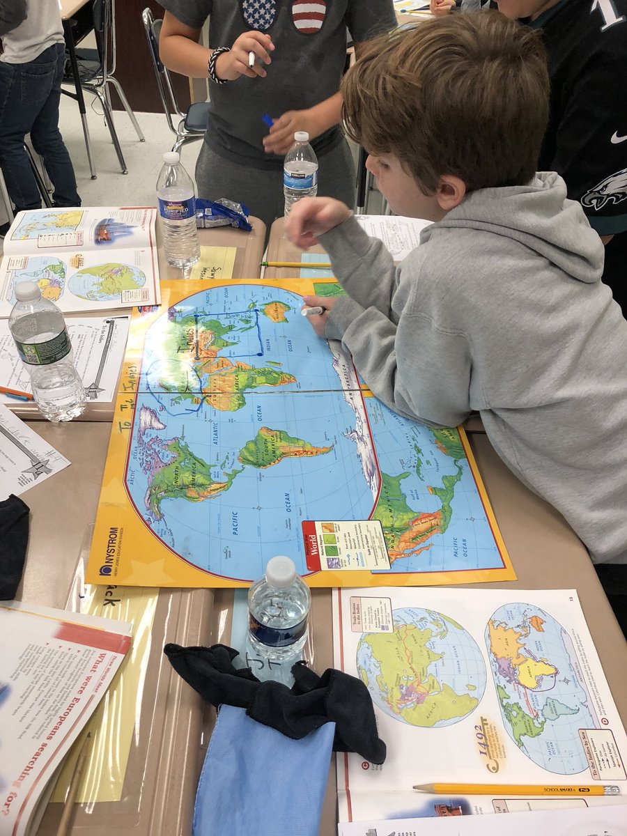 Students are tracing routes of explorers. #ageofexploration #mapskills