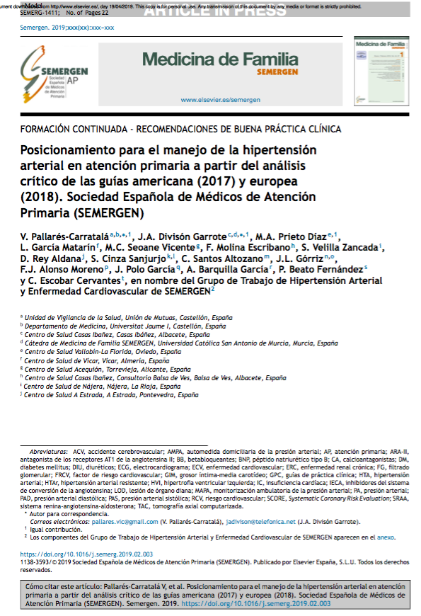 SEMERGENap's tweet photo. Documento de "Posicionamiento para el manejo de la #HTA en #AtenciónPrimaria a partir del análisis crítico de las guías americana (2017) y europea (2018), vía @gt_hta 

🔗https://t.co/m7YaFSQnyb https://t.co/FpzFBPFXce