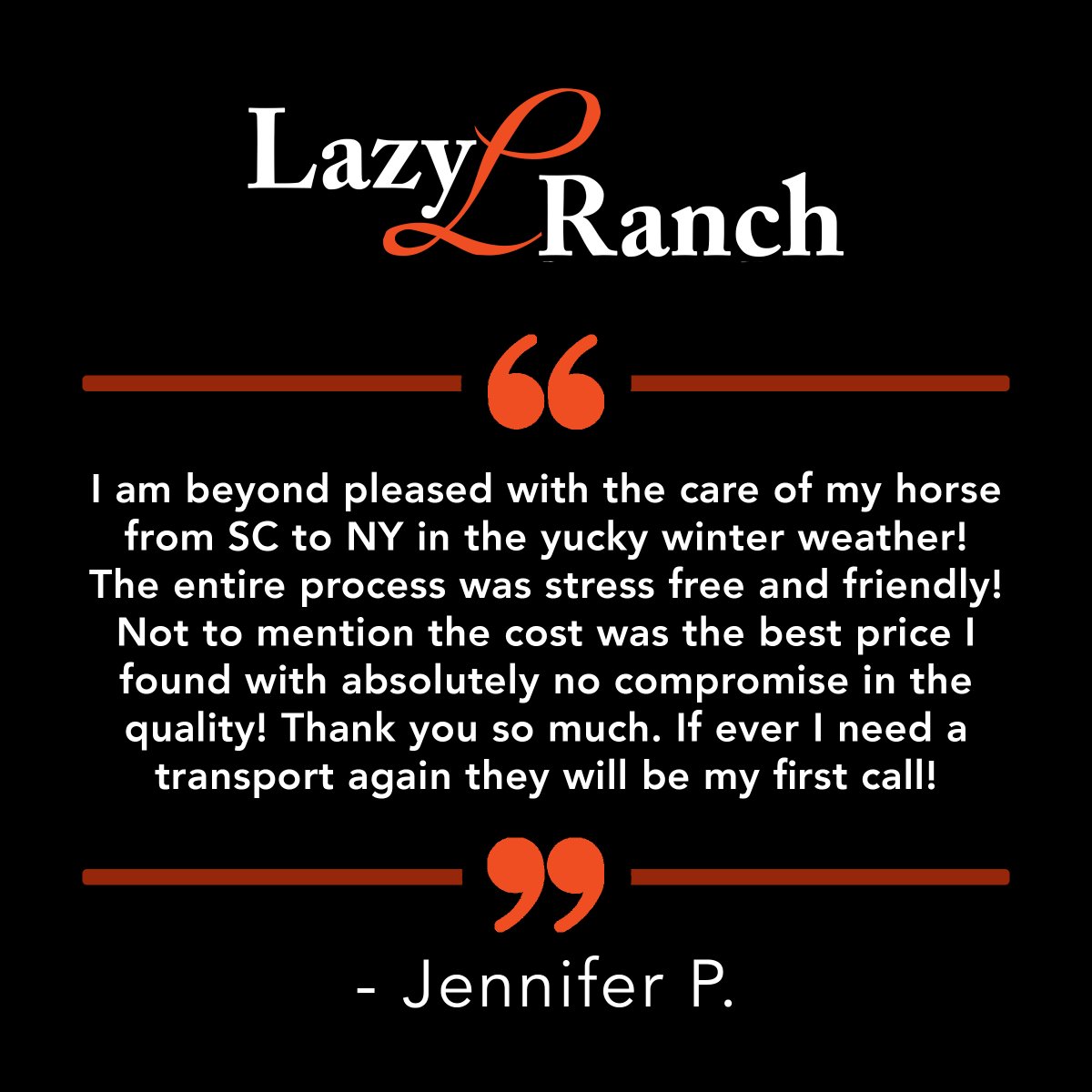 Jennifer loved the job we did transporting her horse from South Carolina to New York!

Leave us a positive review on Google and your review could be featured next: g.page/OhioLazyLRanch…