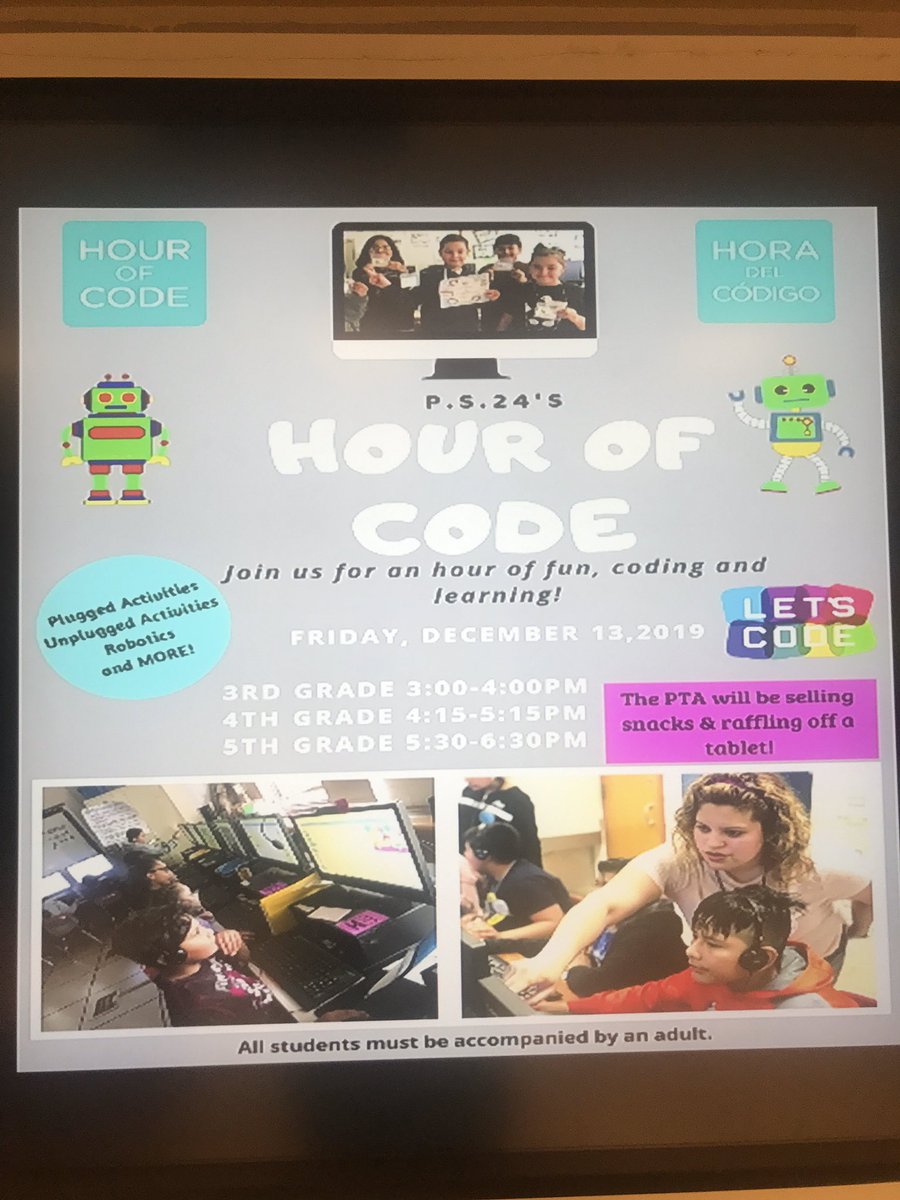 Nadia916's tweet photo. This Friday ! Our school is participating in the Hour of Code on 12/13/19 afterschool! Our students canโt wait! #codebrooklyn #hourofcode @CSforAllNYC @DOEChancellor @techstrodinaire https://t.co/3C5Q9Ks7xr