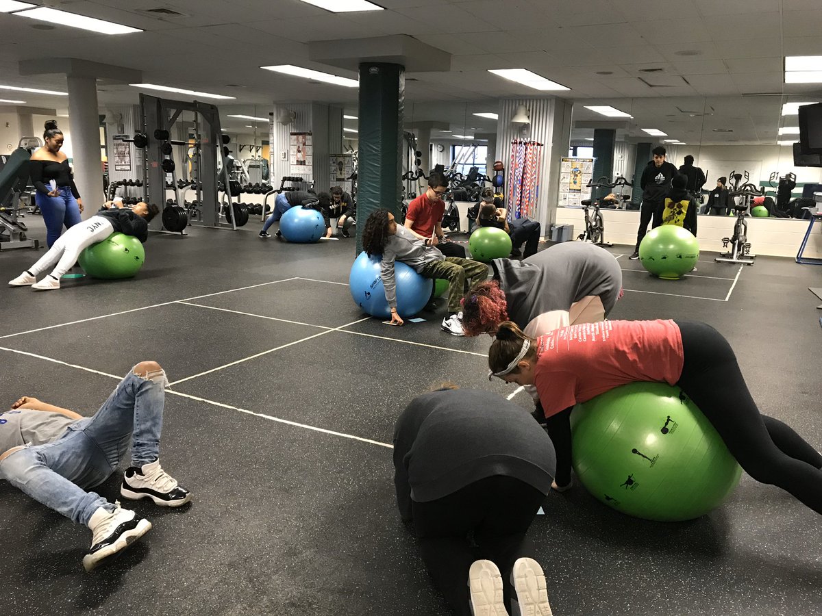 Student choice cards and peer spotting with Stability Ball Stations. Fa la la la FITNESS!  <a href="/LehighCTI/">Lehigh Career & Technical Institute</a> #lctiAC