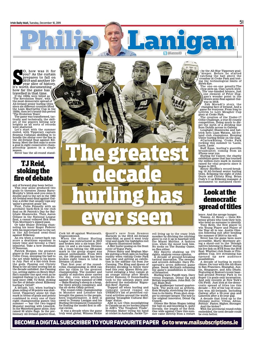 The greatest decade hurling has ever seen. 
Column in <a href="/irishdailymail/">The Irish Daily Mail</a>
#GAA