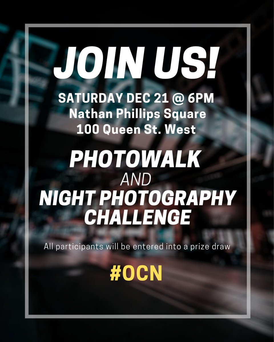 OntarioCreators's tweet photo. Join us for our final photo walk and meetup of 2019!
Weโre challenging you to take your best night photo. Participants are automatically entered into a random prize draw also!
#OCN #photomeetup #photowalk #toronto #nightphotography https://t.co/60HBlBUVSF