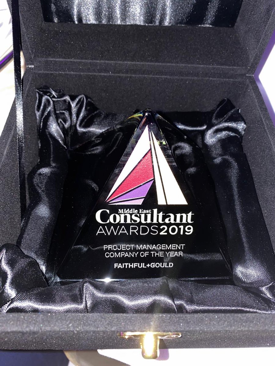 FGould_1's tweet photo. Absolutely delighted to have won our 4th Project Management Company of the year award at the Middle East Consultant Awards. Also a huge congratulations to Rachel Collins for winning Women in Construction Professional of the year award. Very proud! #MECAWARDS2019 @fgouldconnect https://t.co/owELZZXgow