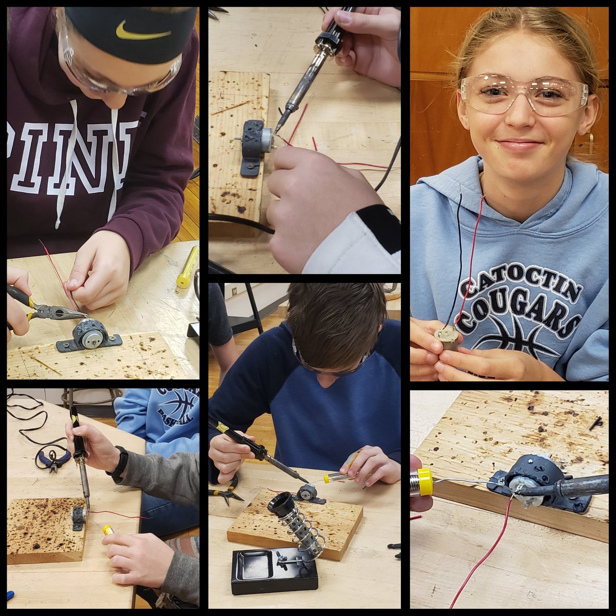 ZinnTechEd's tweet photo. 8th grade students displayed their soldering skills while wiring the motors for their Hovercraft project. #BeTheChange #FCPSCTE @FCPS_ThurmontMS https://t.co/7quHs6UvvP