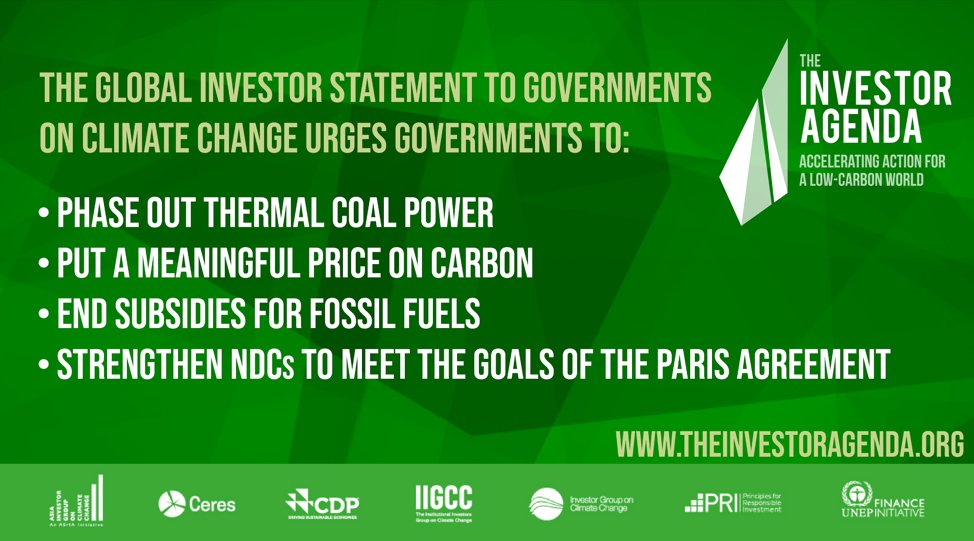 A record 631 investors w/ $37T in AUM ask governments to phase out thermal coal power, put a meaningful price on carbon and end fossil fuel subsidies. bit.ly/2svFUTi #TheInvestorAgenda <a href="/AIGCC_update/">Asia Investor Group on Climate Change</a> <a href="/CDP/">CDP</a> <a href="/CeresNews/">Ceres</a> <a href="/IGCC_Update/">Investor Group on Climate Change</a> <a href="/IIGCCnews/">IIGCC</a> @PRI_News <a href="/UNEP_FI/">UNEP Finance Initiative (UNEP FI)</a> #COP25