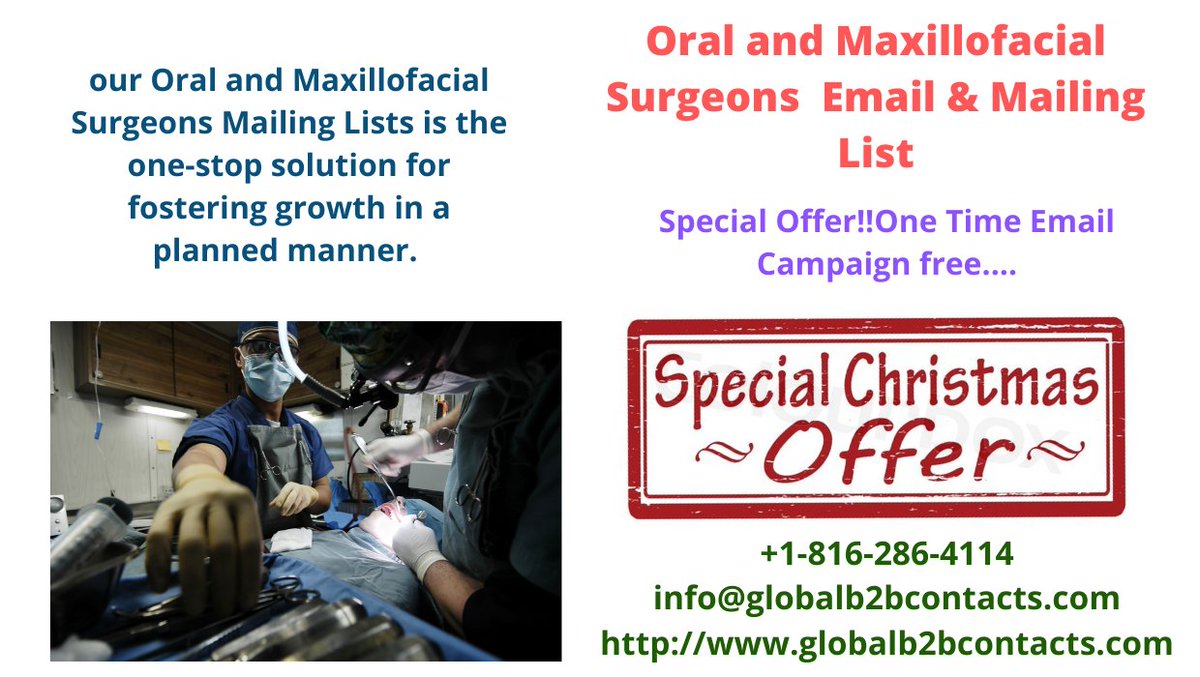 Oral and Maxillofacial Surgeons  Email &amp; Mailing List
In the global business world, healthcare and medical industry is regarded as the fastest growing industries. The powerful network of hospitals, nursing homes, laboratories, and physicians has proved to be booming in the market