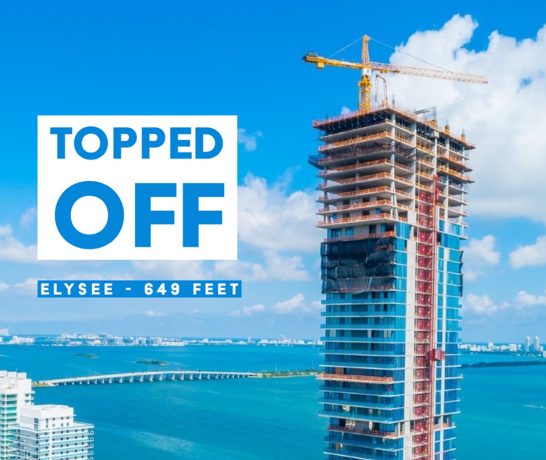 arquitectonica's tweet photo. #Elysee officially #toppedoff at 649 feet becoming the tallest #tower in #Miami’s Edgewater district. Congrats to #TwoRoadsDevelopment and GC's John Moriarty &amp; Associates of Florida. 

#toppedoff #residential #design #architecture #waterfront #miami #beachfront #construction https://t.co/5CGLw25hIb