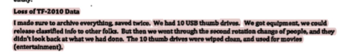 Investigator gathered data on corruption, put it on thumb drives. Someone wiped the files and used them for movies. 43/n