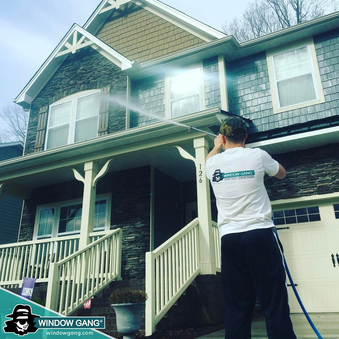 Using too much pressure can damage the exterior of your home. Window Gang uses a low pressure chemical house wash method and is approved by the American Hardboard Association and the American Vinyl Siding Institute. For more info: windowgang.com/pages/low-pres… #WindowGang
