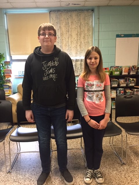 bmstrojans's tweet photo. BMS Spelling Bee winner, Wyatt Garner, and the BMS Spelling Bee runner-up, Mikayla Zimmerman https://t.co/Y5zix5VPYC