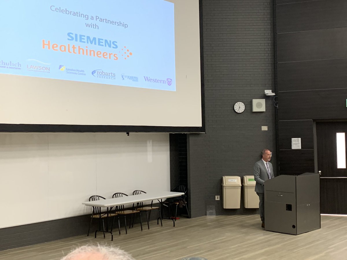 MrDougMacRae's tweet photo. Dr. Paul Woods of @LHSCCanada announcing partnership with @SiemensHealth to establish Centre of Excellence in Advanced Imaging.  Recognizes the vital role of #philanthropy in supporting improved care in SW Ontario. @LHSFCanada https://t.co/hzPytVCur4