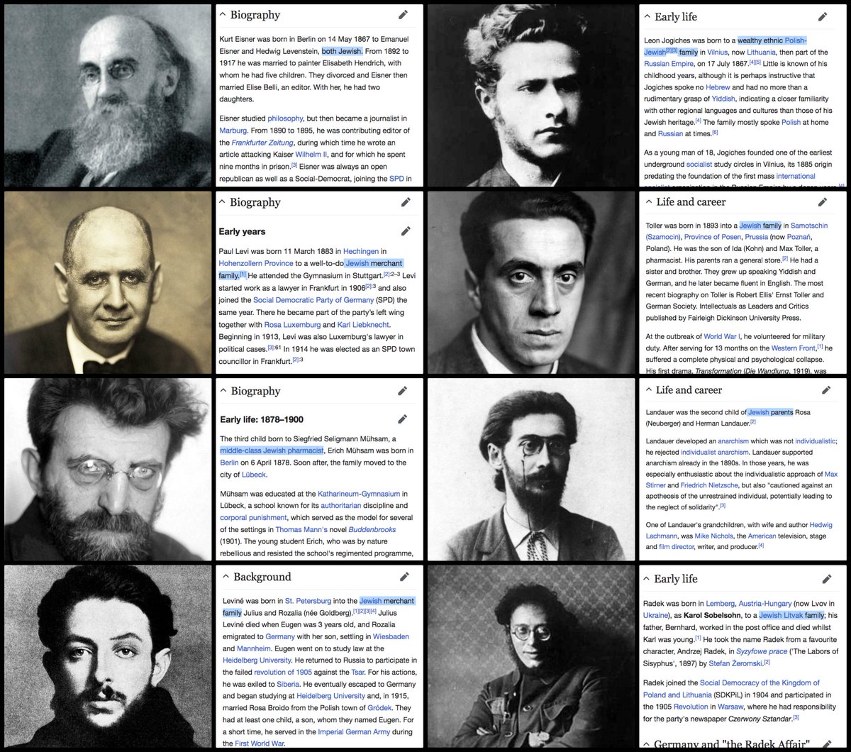 Before I get into who comprised this new "Liberal Elite" in Germany, first, a look at who was behind the Revolution:Rosa LuxemburgKurt EisnerPaul LeviLeo JogichesErnst TollerErich MuhsamGustav LandauerEugen LevineKarl RadekGuess what they all have in common...