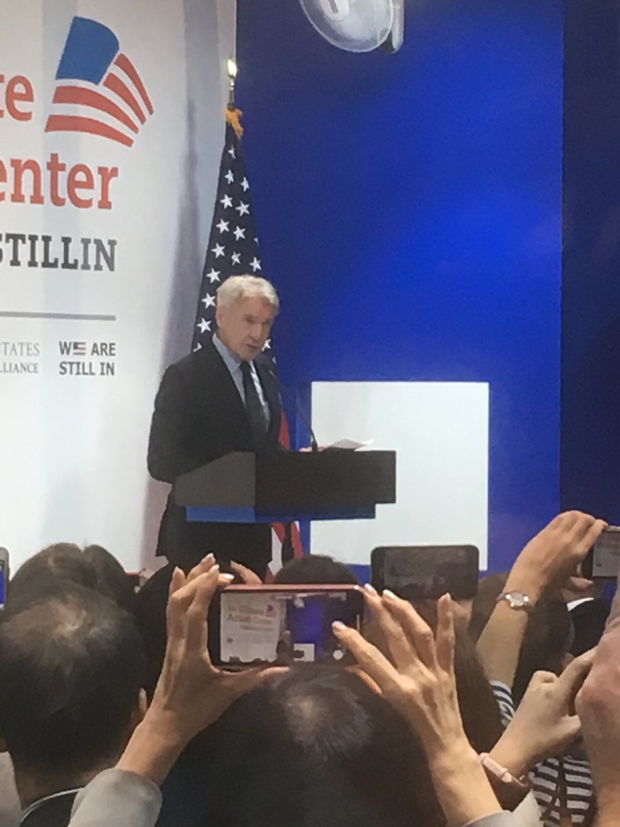 PrezMitsui's tweet photo. Harrison Ford adding his voice to the call to action at the We Are Still In US Climate Action Pavilion ⁦@PrezMitsui⁩ ⁦@LeadOnClimate⁩ ⁦@wearestillin⁩ https://t.co/LlE6vBel2c