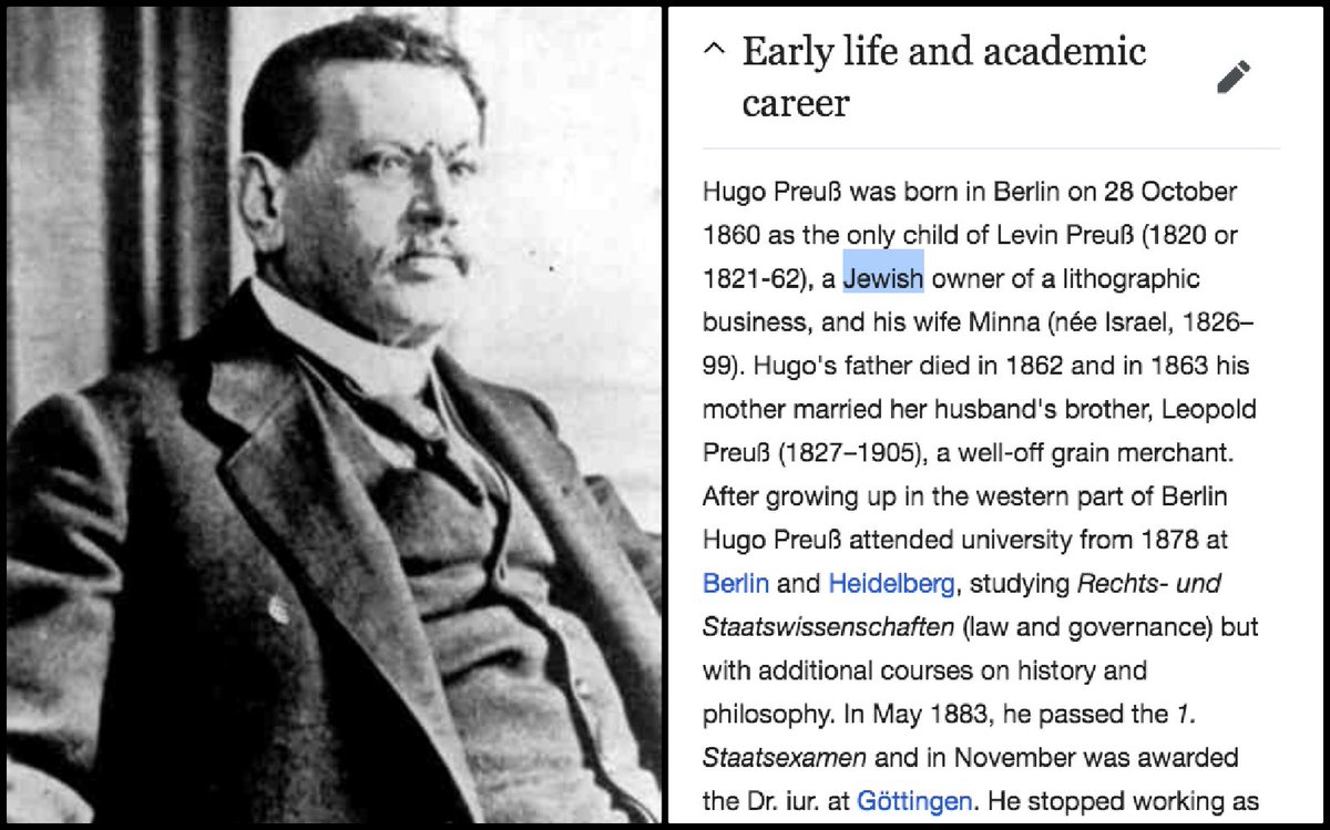 The term "Weimar" comes from the city of Weimar where this new, liberal democratic government was first assembled.In this unnatural, fragmented Germany, a new constitution was foisted on the people.Who wrote it?Hugo Preuss.What was he?