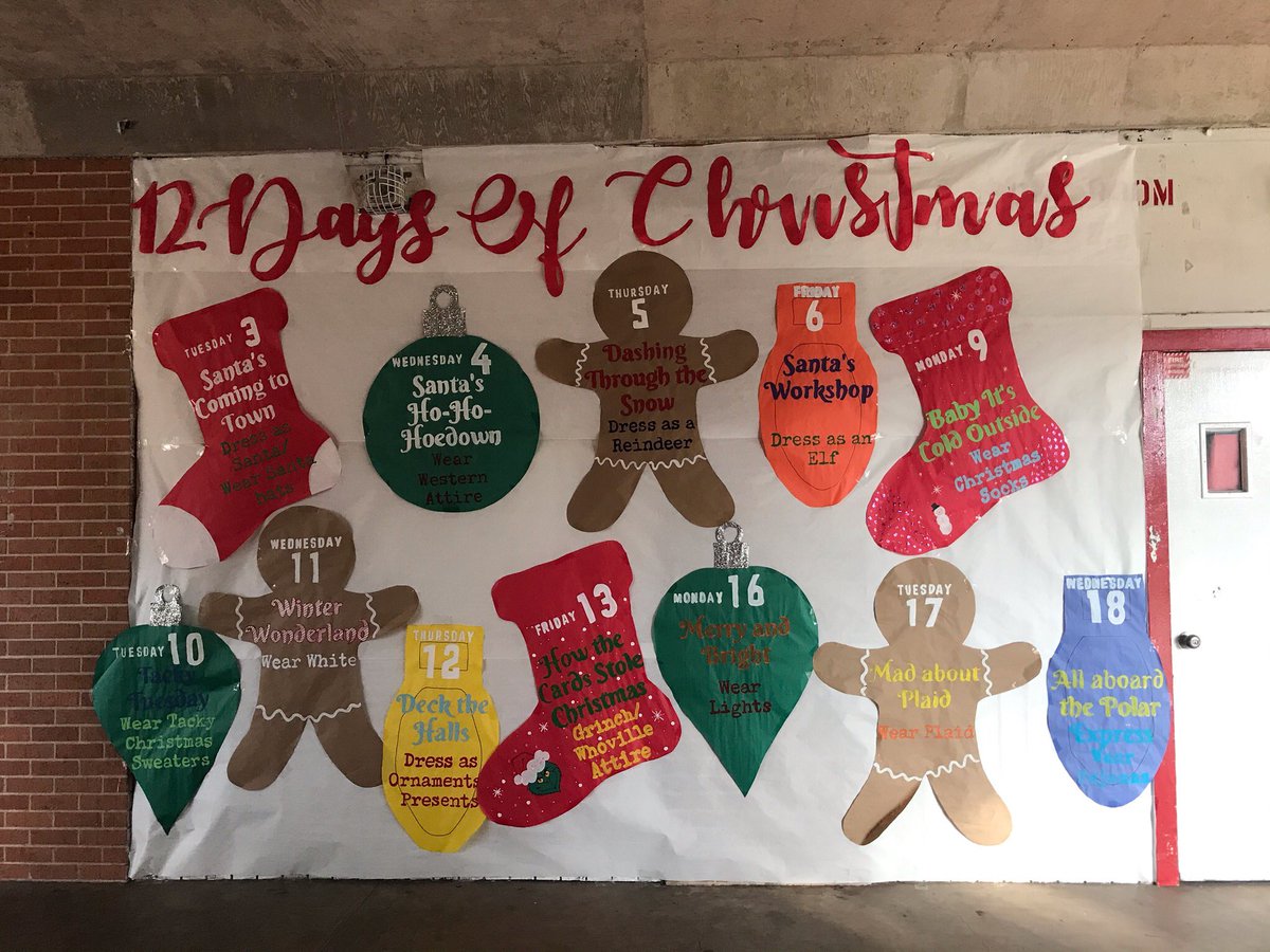 HarlingenStuCo's tweet photo. Join Student Council and show your holiday spirit for the 12 Days of Christmas 🎄 stop by the wall in the main hall for pictures #CardinalChristmas #CSND https://t.co/lEr7lgFDgW