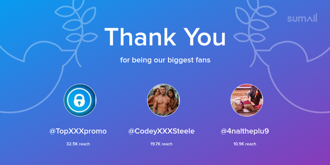 Our biggest fans this week: TopXXXpromo, CodeyXXXSteele, 4naltheplu9. Thank you! via https://t.co/TgunTduqCU