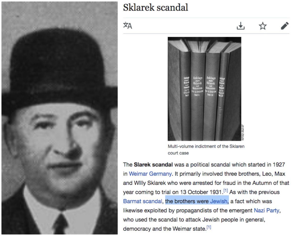 The ineffectual government was often embroiled in scandal, with one group at the center.Barmat ScandalSklarek ScandalKutisker CaseKatzenellenbogen CaseAll involved Jwish crime rings scamming Germany with political corruption, bribery, fraud, war-profiteering, etc.