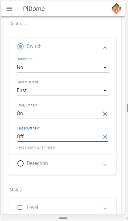 Pi_Dome's tweet photo. When a device type is unknown, but is able to do different things with the same signal (Like KlikAanKlikUit where motion detection is same as button on/off on a remote). Just choose the type in a list of provided controls. Yes,The new device builder supports pre-defined controls https://t.co/u1U7dzKQDS