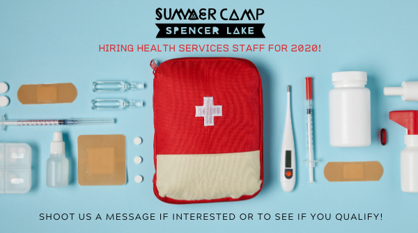 Spencer Lake Summer Camp is hiring their Health Services Staff for Summer 2020! Shoot us a message if you're interested and to see if you qualify.