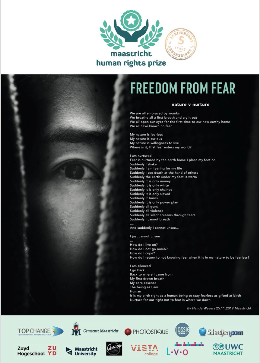 MMensenrechtenP's tweet photo. Het winnende gedicht van Hande Wevers geïntegreerd in onze lustrumposter. Met dank aan https://t.co/pJzAoMdOj2 https://t.co/SHZvw7jgtz