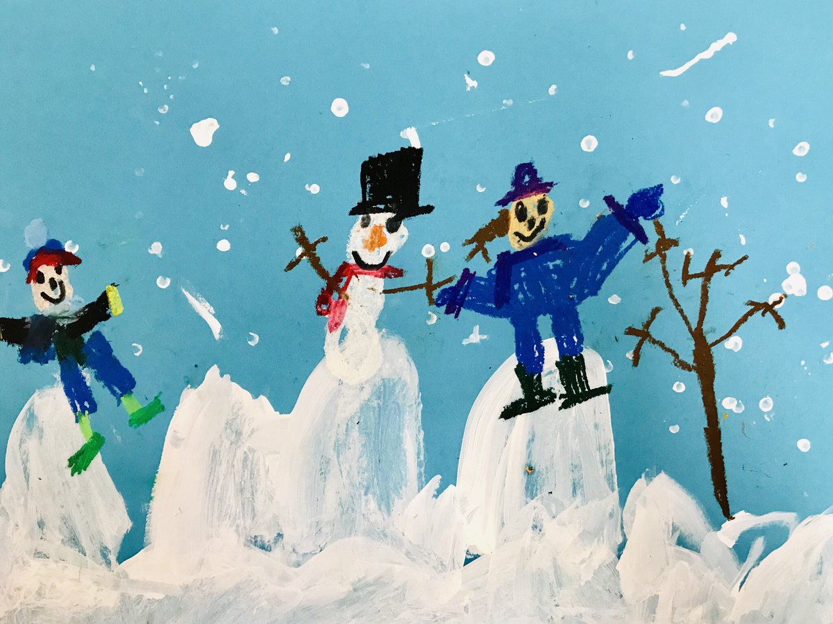 TigerTOESart's tweet photo. The weather may have teased us today but Kinders are still enjoying a Snow Day in the art room! We study the science of snowflakes and are inspired by artist Grandma Moses to create our own snowy, glittery scenes. ❄️ ⛄️ @TaraOaks_ES #ColliervilleArts https://t.co/gZjdxrfIo1